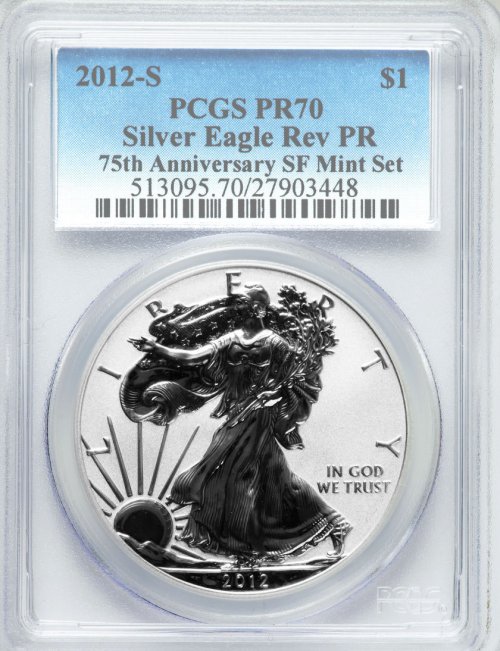 2012-S PCGS PR70 75th Anniversary Reverse Proof Silver Eagle