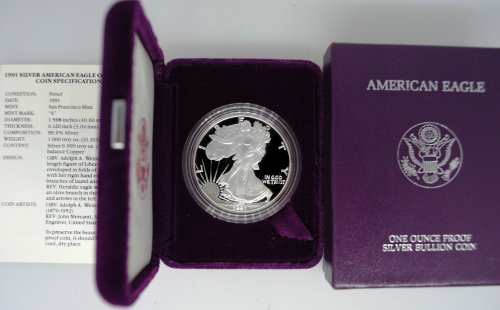1991-S Proof Silver Eagle with Box & COA