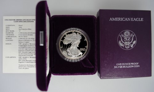 1992-S Proof Silver Eagle with Box & COA