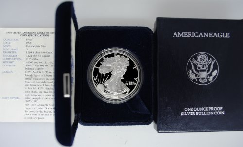 1998-P Proof Silver Eagle with Box & COA